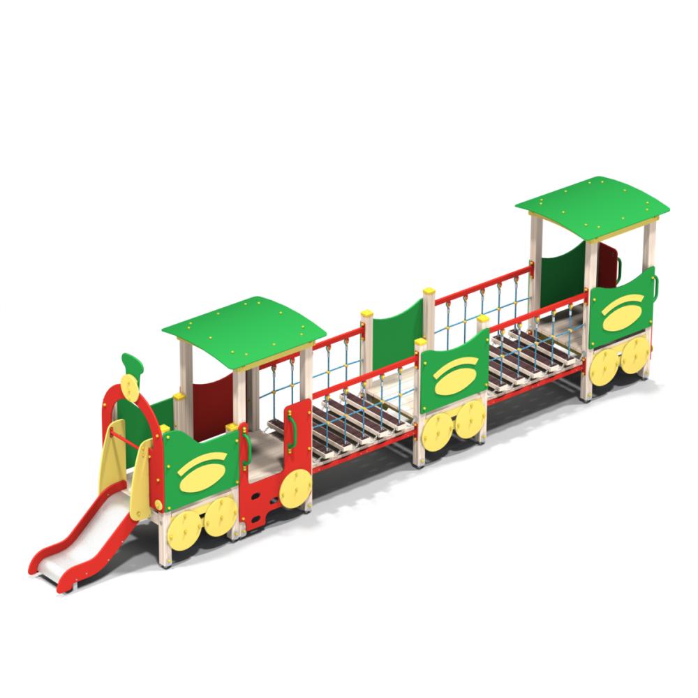 Детский игровой комплекс «Паровозик с двумя вагончиками»